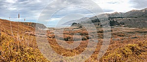 Panoramic view of Ragged Point from Cabrillo Highway in autumn,