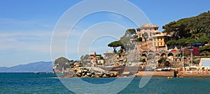 Panoramic view on Recco-popular touristic resort. photo