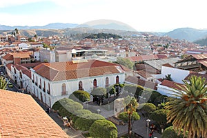 Panoramic view of red tile roofs and white walls buildings