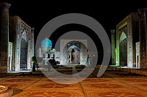 Panoramic view of Registan square at night - Samarkand, Uzbekistan