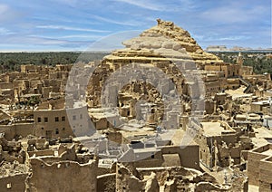 Panoramic view, remains of the 13th century Shali fortress in central Siwa, Egypt.