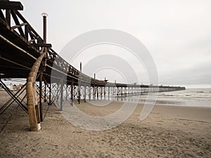 Panoramic view of restored Pimentel pier Muelle at pacific ocean beach Chiclayo Lambayeque Peru Latin South America