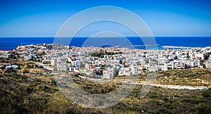 Panoramic view of Rethymnon and its castle and harbour in Crete