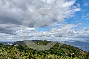 Panoramic view of the Ria de Pontevedra from Ons Island in Pontevedra, Galicia, Spain photo