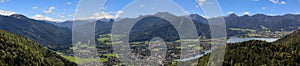 panoramic view from riederstein mountain to alpine valley tegernsee