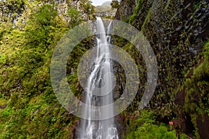 Panoramic view of Risco waterfall, Madeira, Portugal
