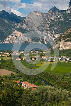 Panoramic view of Riva del Garda village in the Garda lake, Trentino Alto-Adige, Italy