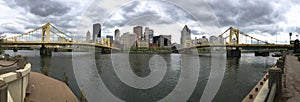 Panoramic View of the River and Bridges into Pittsburgh PA