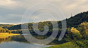 Panoramic view on river Dniester and monument Lumanarea Recunostintei in the Soroca town on summer, Moldova, the north-eastern
