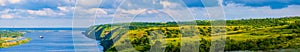 Panoramic view of the river Don and hills, slopes, steppe coast, gully, ravine on a banks