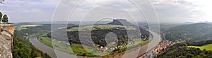 Panoramic view of river Elbe, Germany - from Bastei rocks in Saxon Switzerland