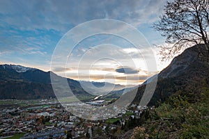 Panoramic view of river Inn valley Inntal and the local community of Jenbach