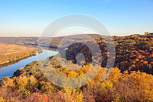 Panoramic view on river Nistru in the Soroca town on autumn, Moldova, the north-eastern part of the country. Picturesque