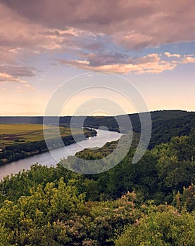 Panoramic view on river Nistru in the Soroca town on autumn, Moldova, the north-eastern part of the country. Picturesque landscape