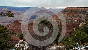 Panoramic view of the river valley and red rocks. Grand Canyon National Park with Colorado river in Arizona, USA