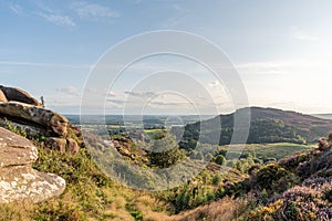 Panoramic view of The Roaches, Hen Cloud and Ramshaw Rocks in the Peak District National Park