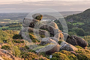 Panoramic view of The Roaches, Hen Cloud and Ramshaw Rocks in the Peak District National Park