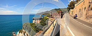 Panoramic view on road along the sea.