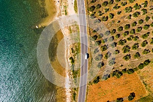 Panoramic view on road next to Adriatic sea, in Dalmatia, Croatia