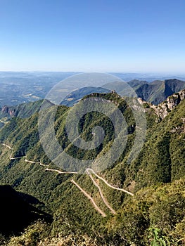 Panoramic view of the roads and mountains of the Rio do Rastro mountain range in Lauro Mueller photo