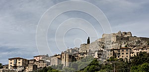 Panoramic view of the Rocca Aldobrandesca and the medieval borgo of Castiglione d`Orcia, Tuscany