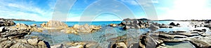 Panoramic view of rocks in the sea in Porto Giunco, Sardinie