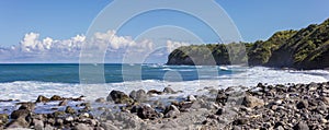 Panoramic view of rocky beach and sea cliffs on St Kitts