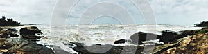 Panoramic view of the rocky beaches of Kundapura