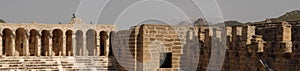 Panoramic view of the Roman amphitheater of Aspendos, ancient city near Antalya, Southern Turkey.