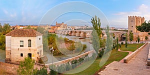 Panoramic view of Roman bridge in Cordoba, Spain photo