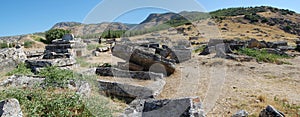Panoramic view of the Roman ruins of Hierapolis (turkey). Necropolis. Graves photo