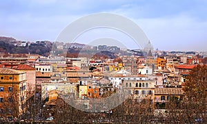 Panoramic view of Rome skyline, seen from the Garden of oranges