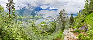 Panoramic view From Romsdalseggen on Andalsnes City, Mountain La