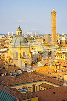 panoramic view of rooftops and buildings in Bologna, Italy