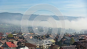 Panoramic view of the rooftops of Nowy Targ