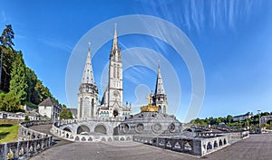 Panoramic view of Rosary Basilica in Lourdes