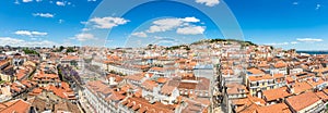 Panoramic view at the Rossio square and Alfama district from Santa Justa in Lisbon ,Portugal