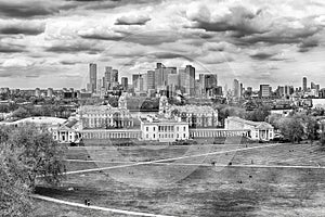 Panoramic view from the Royal Observatory in Greenwich, London, UK