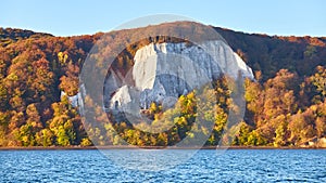 Panoramic view of Rugen Island chalk cliffs at sunrise, Germany