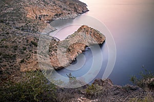 panoramic view of the rugged and wild coast of cartagena, murcia, spain