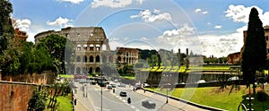 Panoramic view on ruins of Coliseum in Rome.