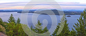 Panoramic view of the Saanich inlet and gulf islands in Vancouver Island