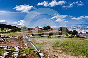 Panoramic view of the Sacsayhuaman Inca Archaeological Park in Cusco, Peru