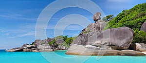 Panoramic view of Sail rock, beautiful and famous landmark of Similan Island near Phuket in Southern Thailand. Tropical nature