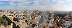 Panoramic view of Saint Peter`s Square in Vatican and aerial view of Rome