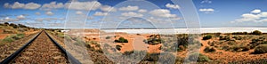 Panoramic view on the salt Lake hart near the railtrack, Woomera, South Australia, Australia