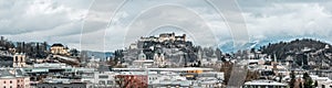 Panoramic view of Salzburg old town with Festung hohensalzburg a