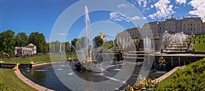 Panoramic view of Samson fountain in Petergof in summer