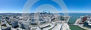 Panoramic view of San Francisco featuring AT&T Park, Salesforce Tower, and the Bay Bridge