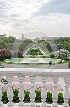 The panoramic view on the San Sebastian avenue and the fountains in the Parque Grande photo